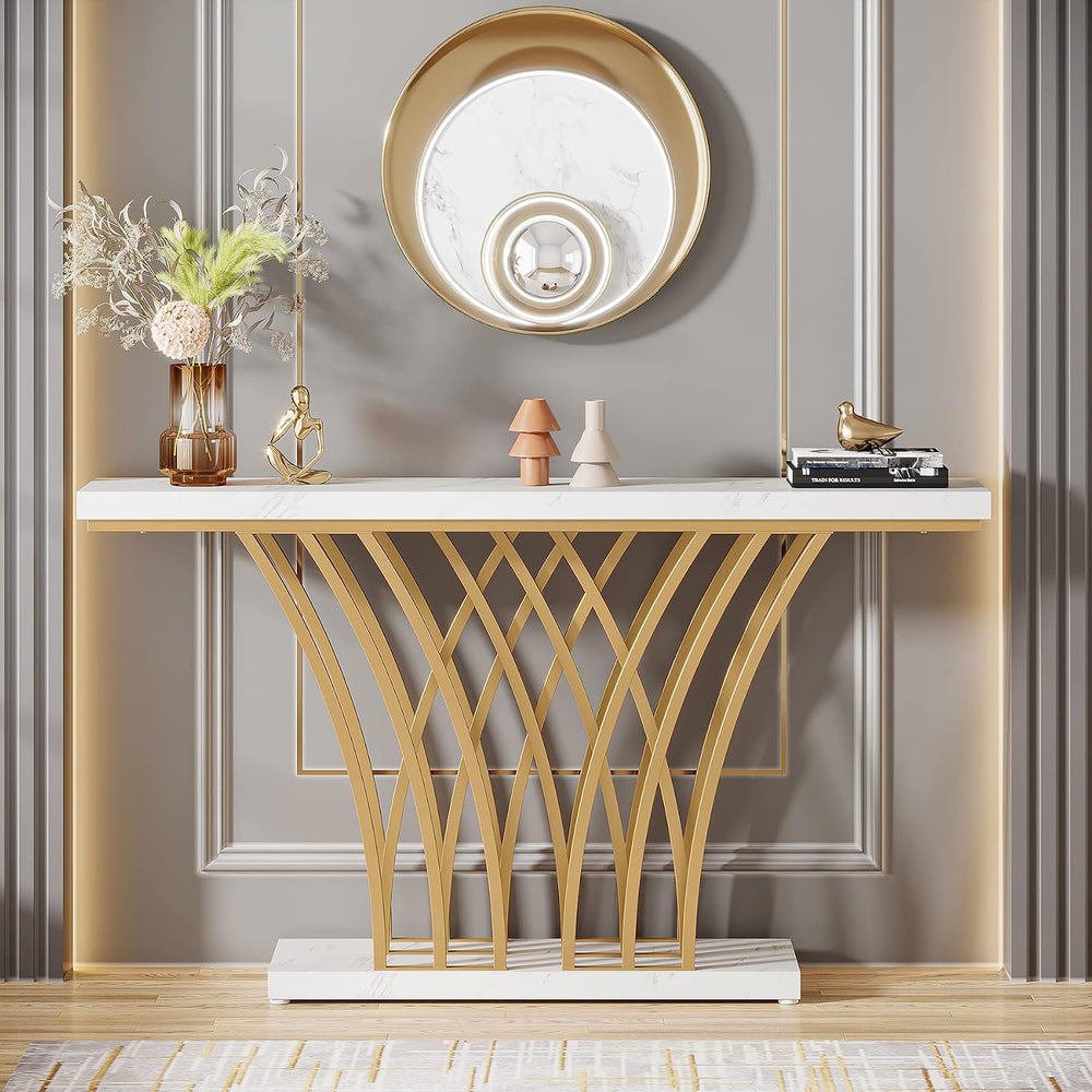 Tribesigns 59 inch Gold Console Table, Modern Entryway Table with Grid-Shaped...