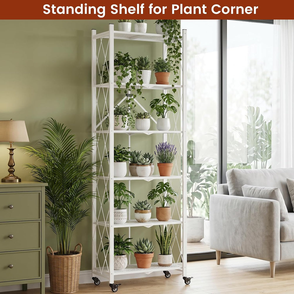 ALANNG 73.6 Inch Folding Bookshelf, 6 Tier Metal Bookcase and Bookshelves