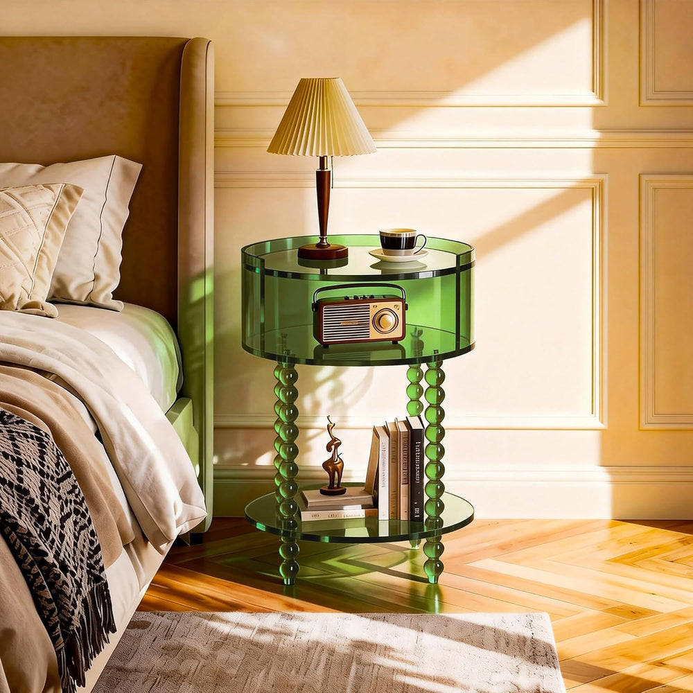 Modern Acrylic Round Side Table, End Table for Living Room, Clear Nightstand ...