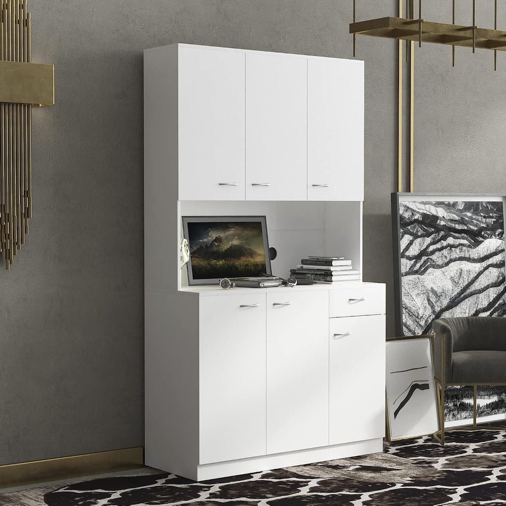 LUMISOL Kitchen Pantry Cabinet, Solid Wood Kitchen Hutch with Microwave Stand...