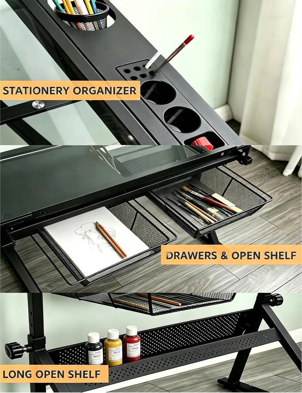 Garvee Drafting Table w/Stool, Height Adjustable Drawing Table | Multifunctio...