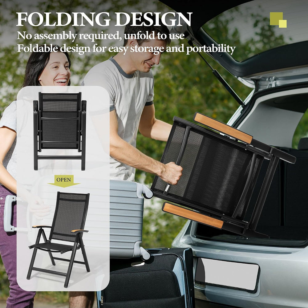Crestlive Products Folding Patio Chairs Set of 2, 8-Level Adjustable Outdoor ...