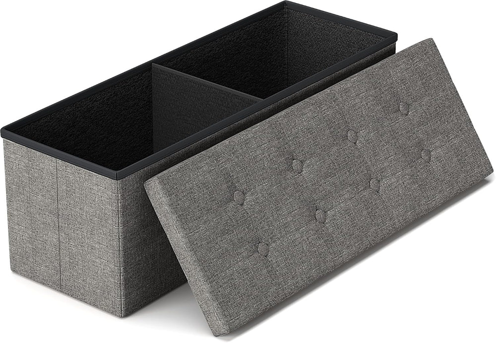 GLAXYFUR 43 Inches Folding Storage Ottoman Bench, Storage Chest, Grey