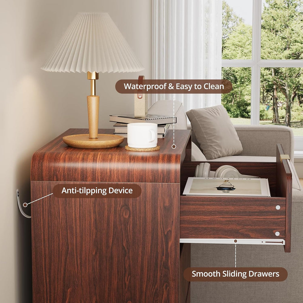 FURSUN 32" Tall Fluted Nightstand Set of 2, 3 Drawers Wooden End Table w...
