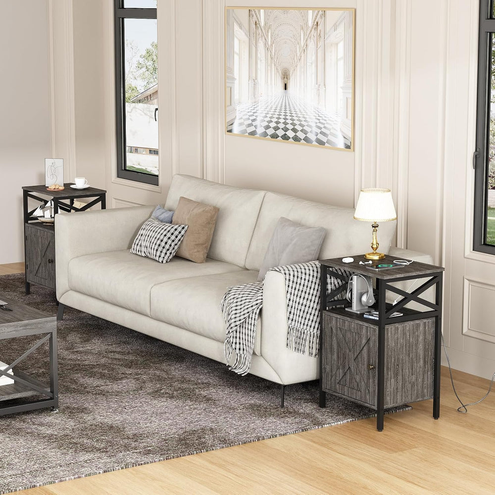 End Table Set of 2 with Charging Station, Side Table with Power Outlet & ...