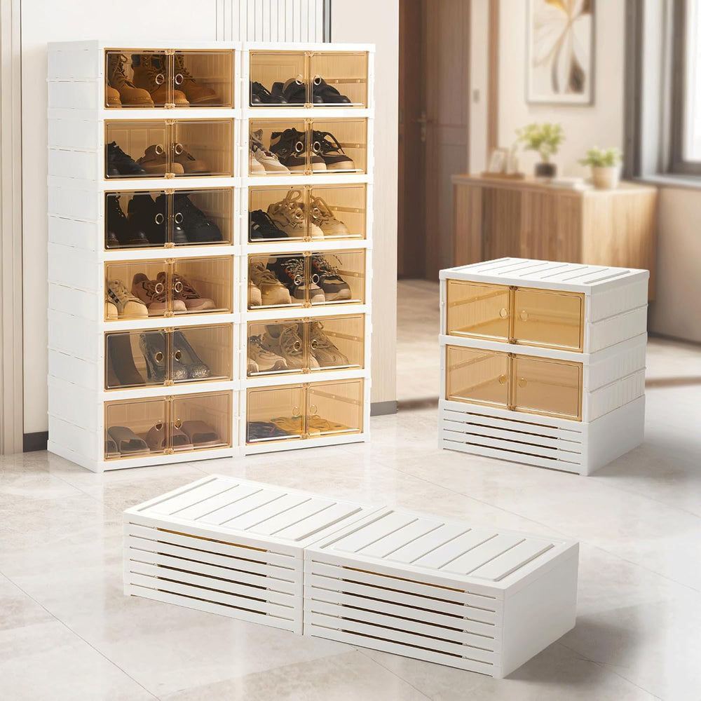 Folding Shoe Rack Storage Device,Large Plastic Folding Shoe Cabinet, Easy to ...