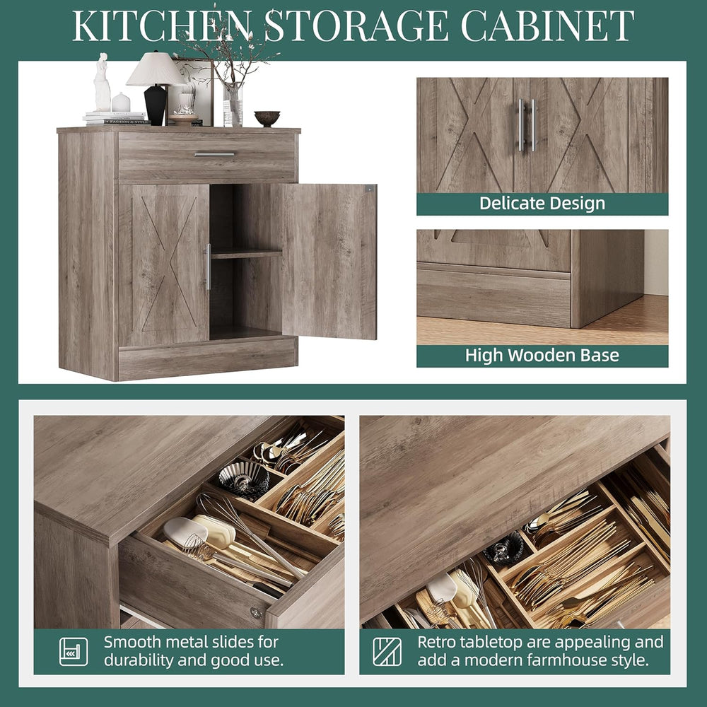 Shintenchi Farmhouse Storage Cabinets, Kitchen Barn Door Cabinet