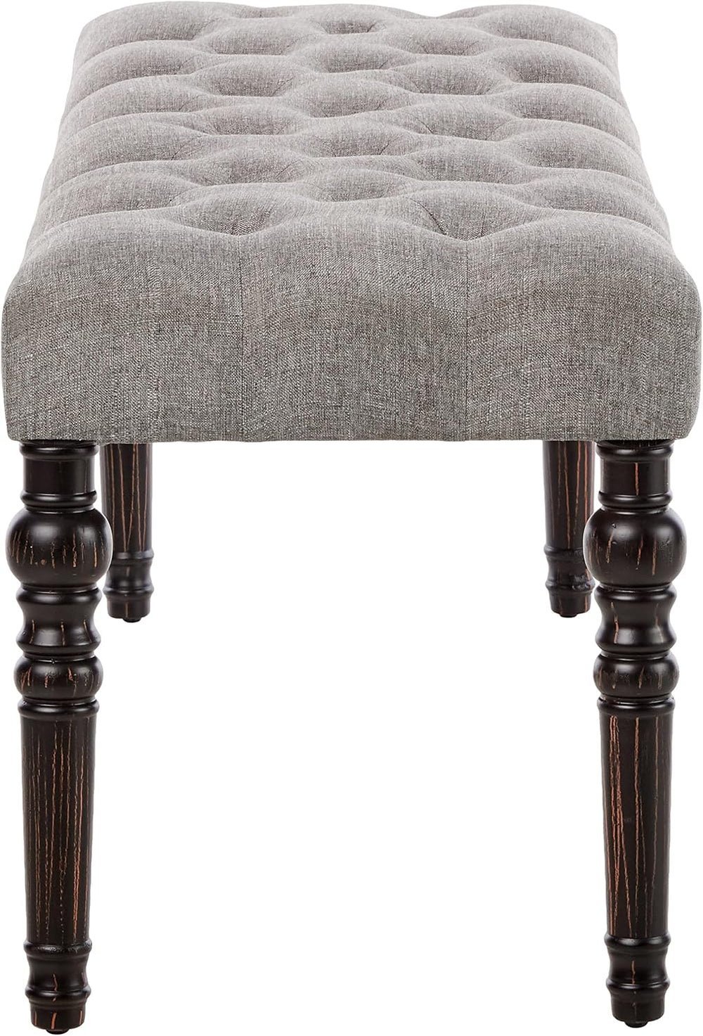Roundhill Furniture Leviton Fabric Tufted Turned Leg Dining Bench, gray