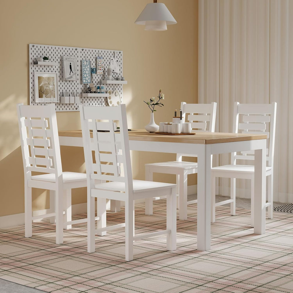 Giantex Wooden Dining Chairs Set of 4, 100% Solid Rubber Wood Kitchen Chair w...