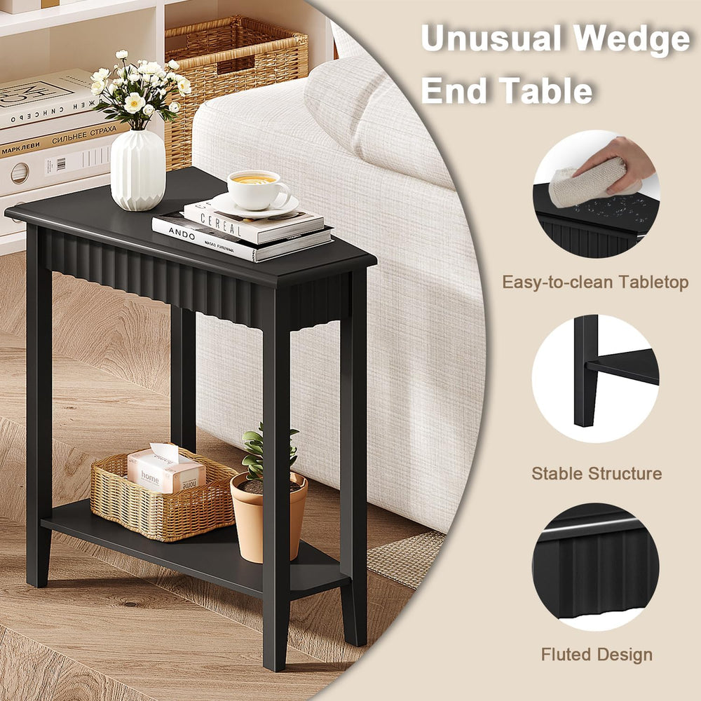 ChooChoo Wedge End Table, Narrow Triangle Side Table with 2-Tier Storage Shel...