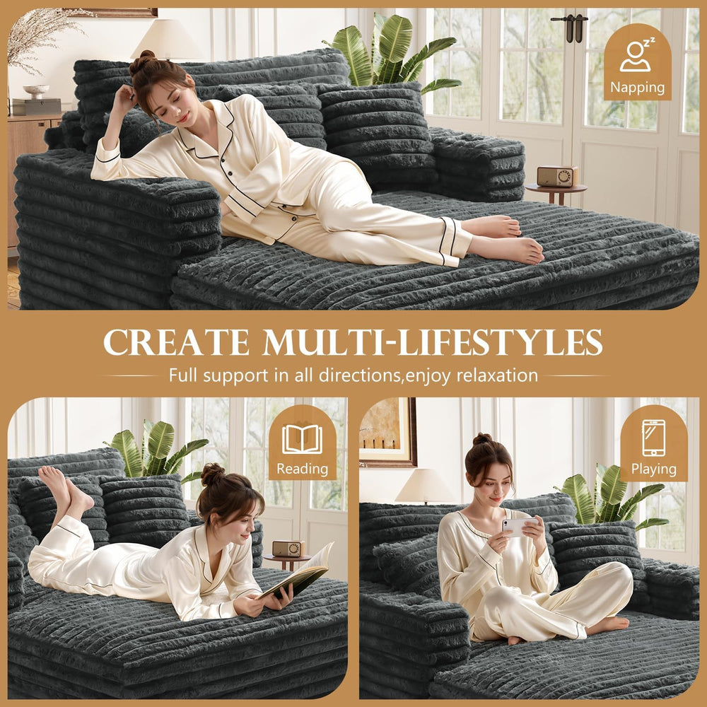 60" Oversized Chaise Lounge Chair with Wood Frame, Dark Grey | Upgraded ...