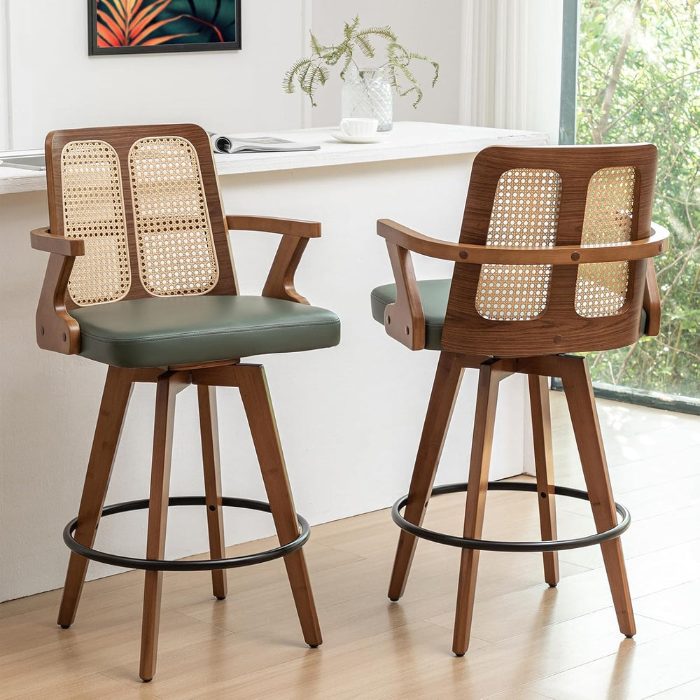 Swivel Counter Stools with Arms, Kitchen Island Stools with Rattan Back | Wal...