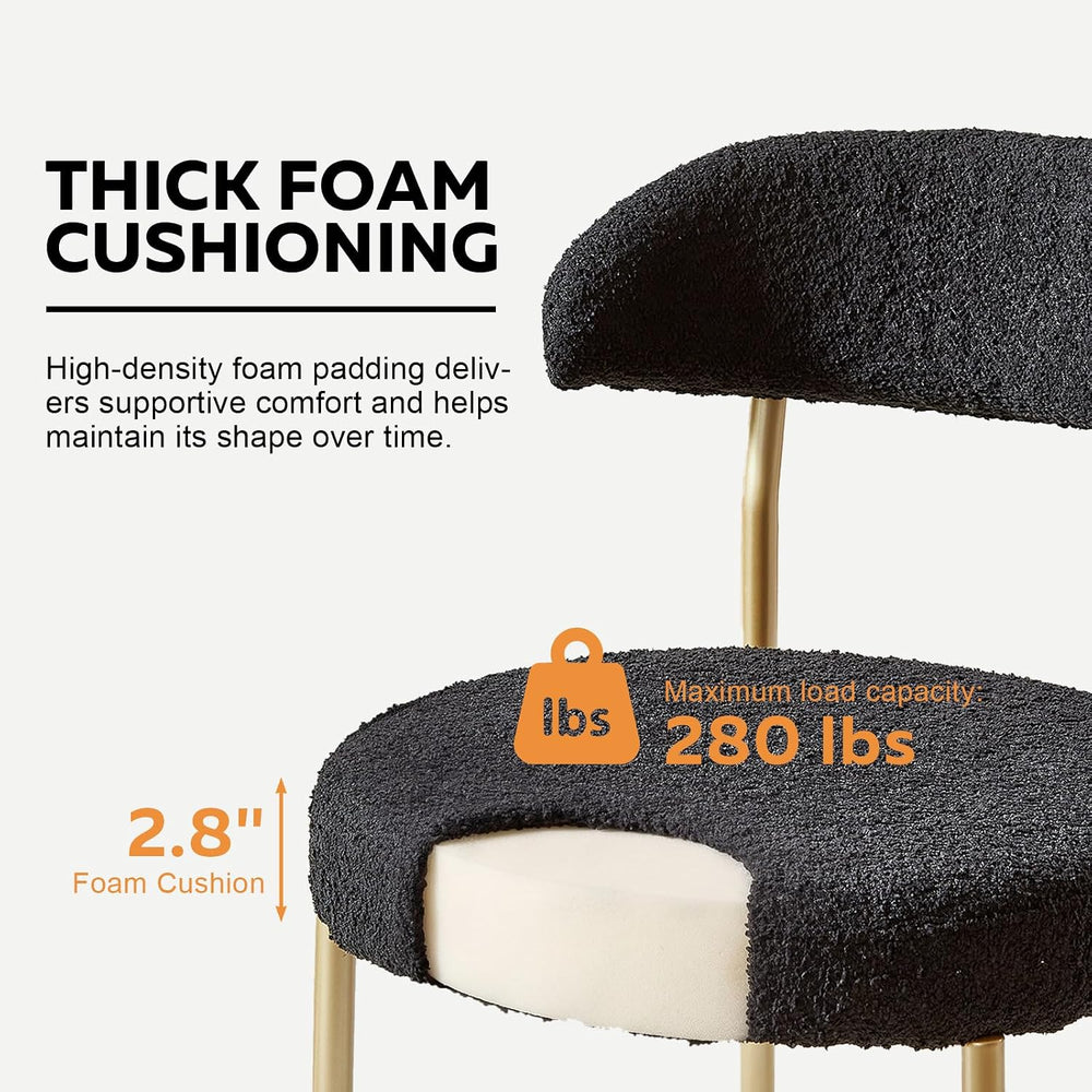 Black Boucle Dining Chair Set of 4, Modern Oval Upholstered Dining Chairs wit...