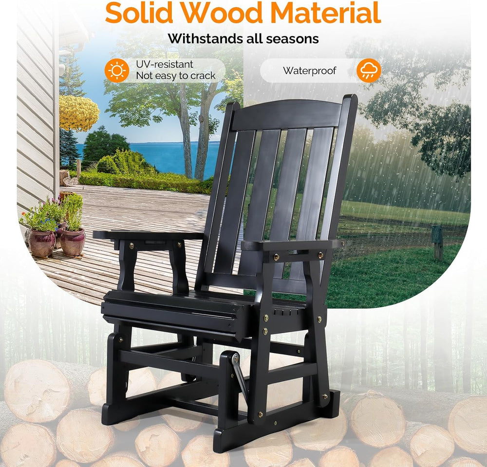 VINGLI Outdoor Glider Chair Wood Patio Glider with Cup Holder, Porch Glider w...