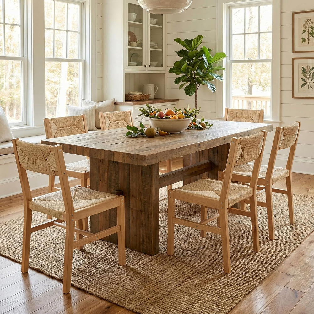 BESTANO Woven Rattan Dining Chairs Set of 4, Farmhouse Wicker Boho Dining Cha...