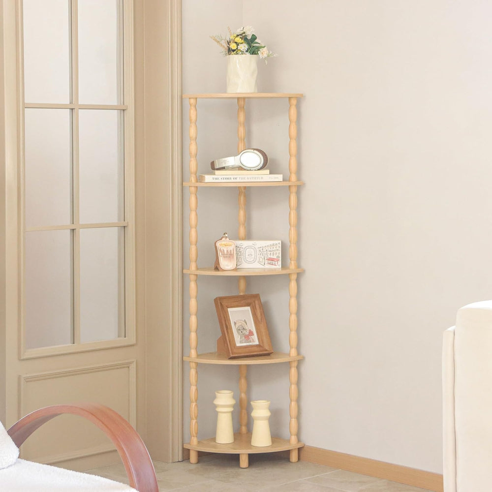 Corner Shelf, 5-Tier Corner Bookshelf for Small Spaces, Stylish Corner Storag...