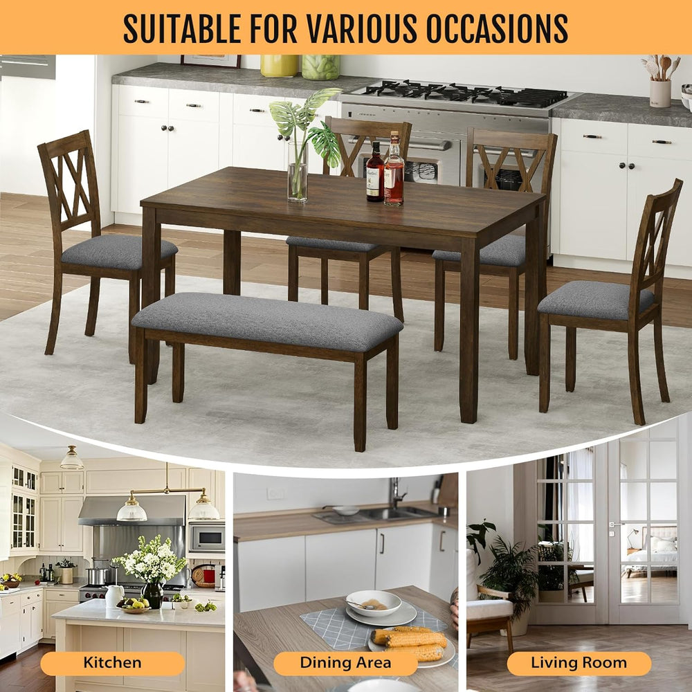 Zevemomo 6-Piece Solid Wood Dining Table Set, Dining Table & Chair Set fo...