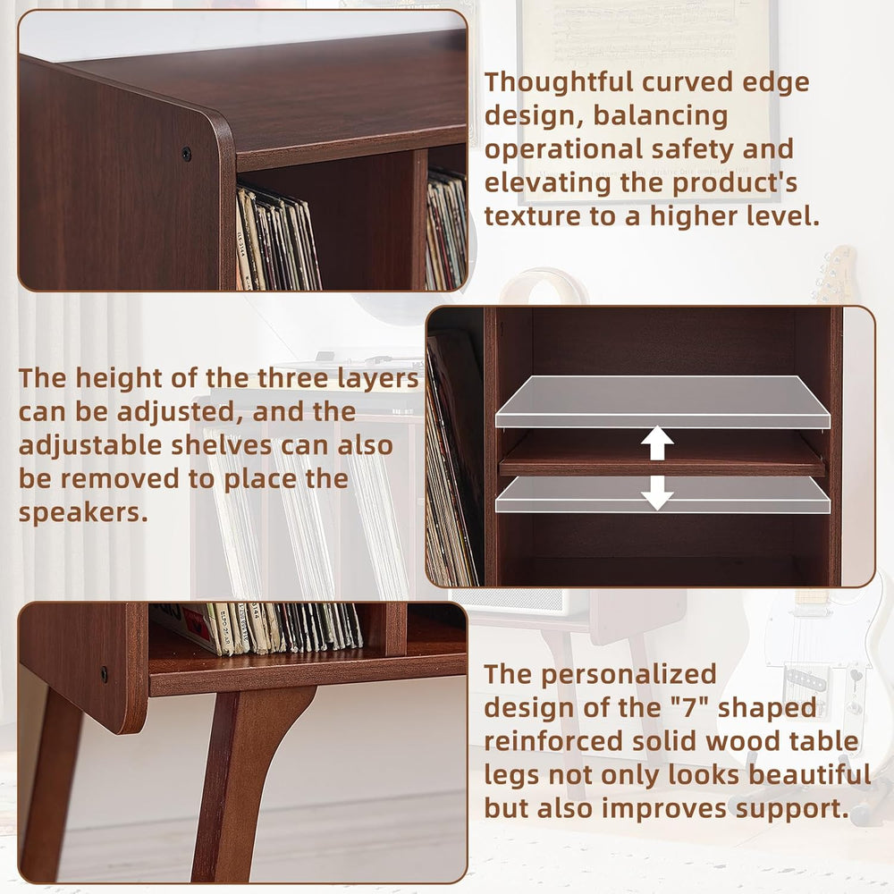 Lerliuo Record Player Stand with 4 Cabinet Holds Up to 220 Albums,Walnut | La...