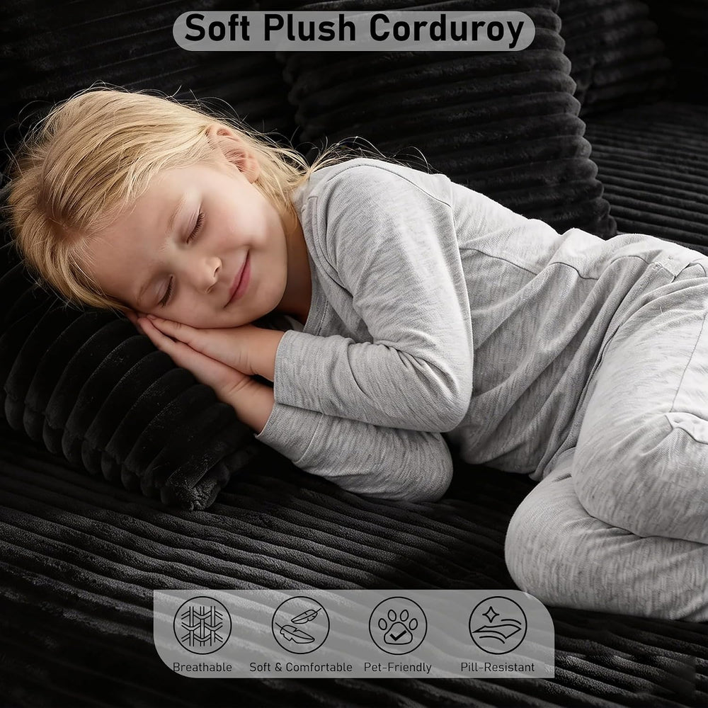 65'' Chaise Lounge Chair Indoor, Black Corduroy Sofa Bed, Lounge Chai...