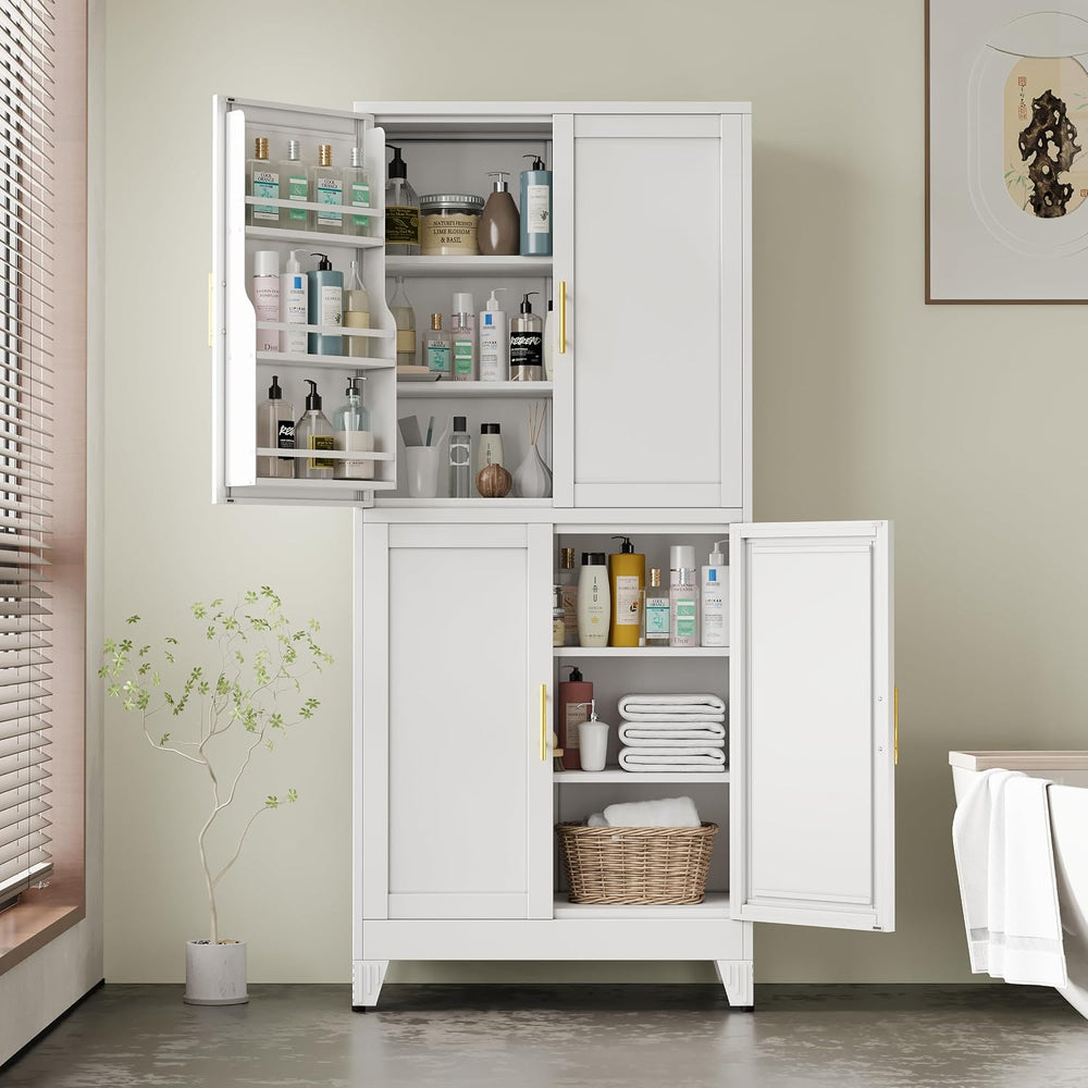 PAOFIN 75" H Metal Storage Cabinet, Pantry with 6 Door Shelves and 4 Adj...