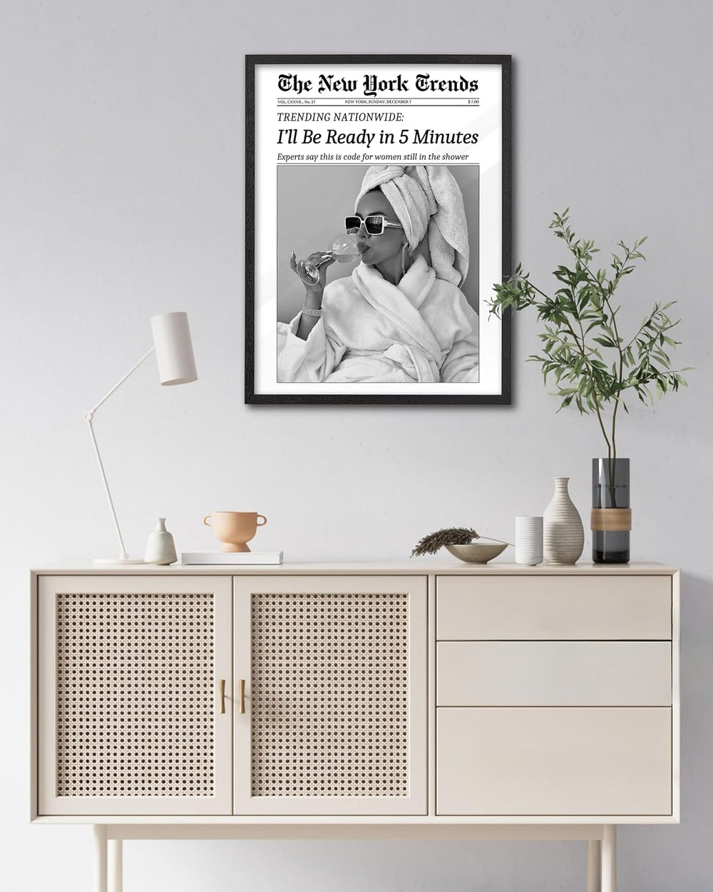 EcoHest 16x20 in I'll Be Ready in 5 Minutes Framed Bathroom Wall Art