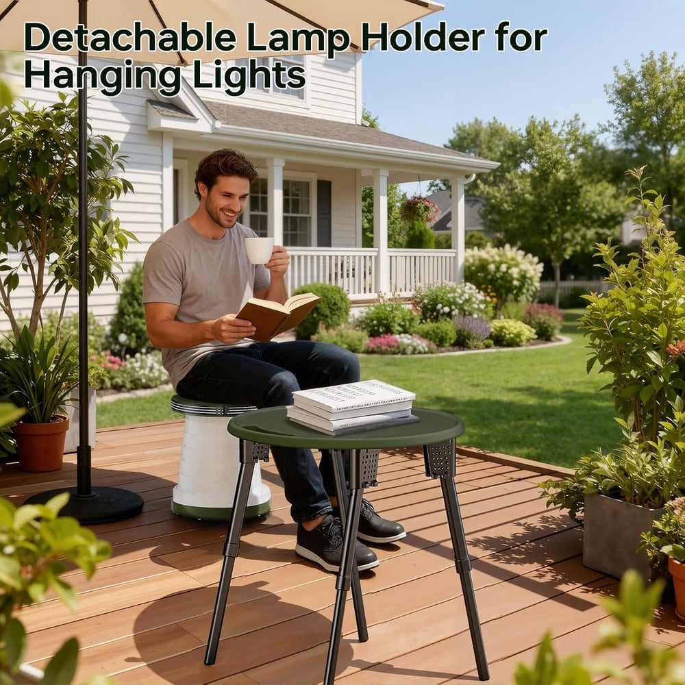 LED Camping Table Set with Stools, 300lbs Capacity Adjustable Height Folding ...