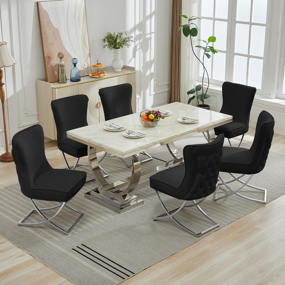 LOULENS Velvet Dining Chairs Set of 2, Sliver Metal X-Legs, Black | Elegance,...