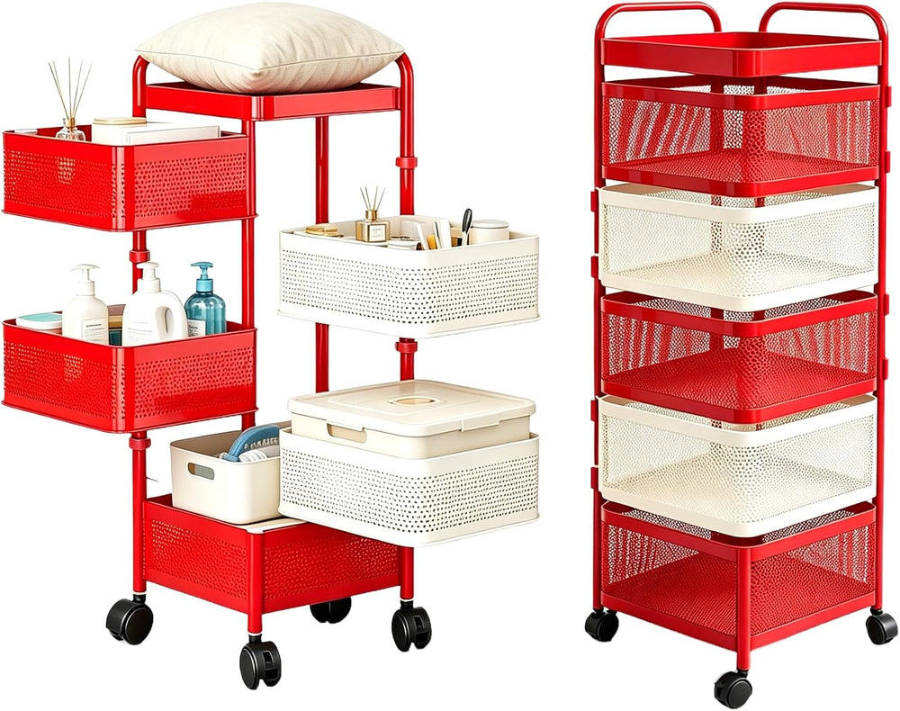 No Assembly Kitchen Storage cart with Wheels, Rotary Fruit and Vegetable Stor...