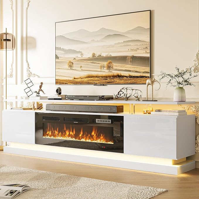 70" Fireplace TV Stand, Modern Entertainment Center for TVs Up to 80&quo...
