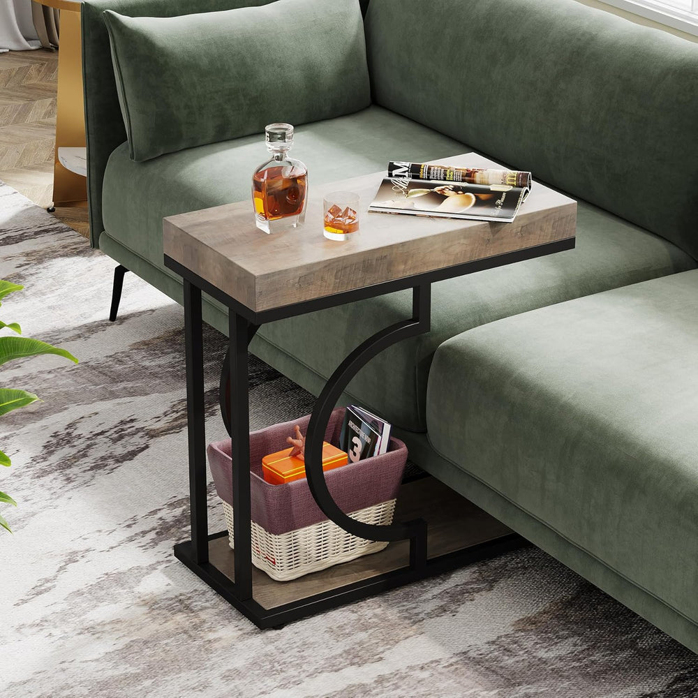 Tribesigns Narrow Side Table for Couch, C Shaped End Table with Metal Frame, ...