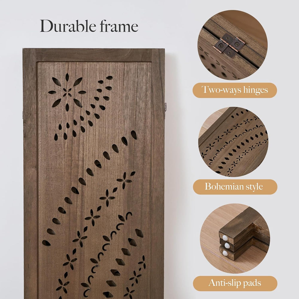66.9Inch Folding Room Divider, 3 Panels Wood Carved Privacy Screens, Free Ass...