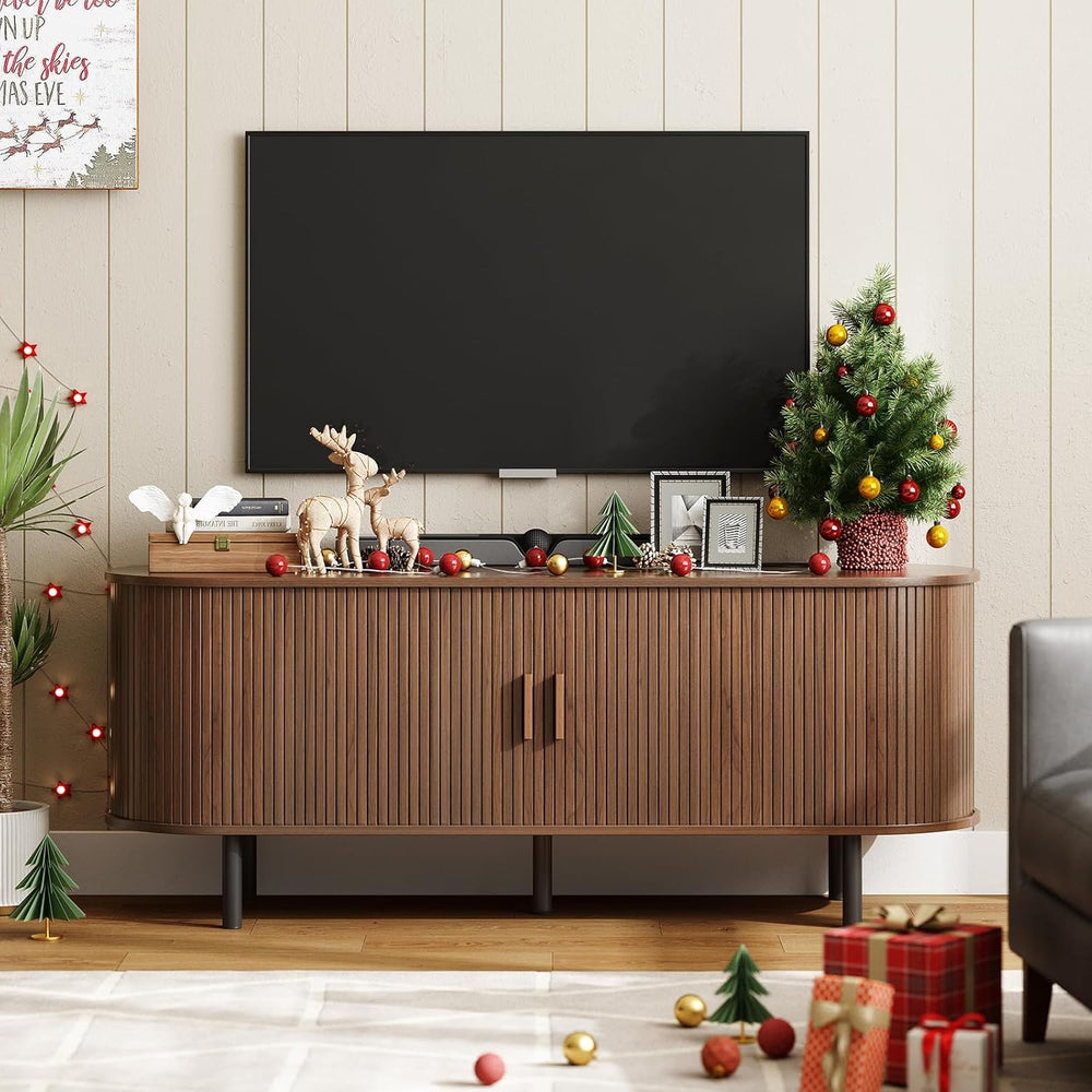 55" TV Stand with Power Outlet & Storage for TVs up to 60", Walnut