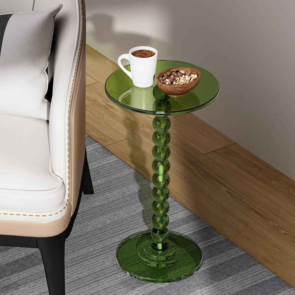 Acrylic Side Table, End Table Round Top with Solid Post for Living Room, Bedr...