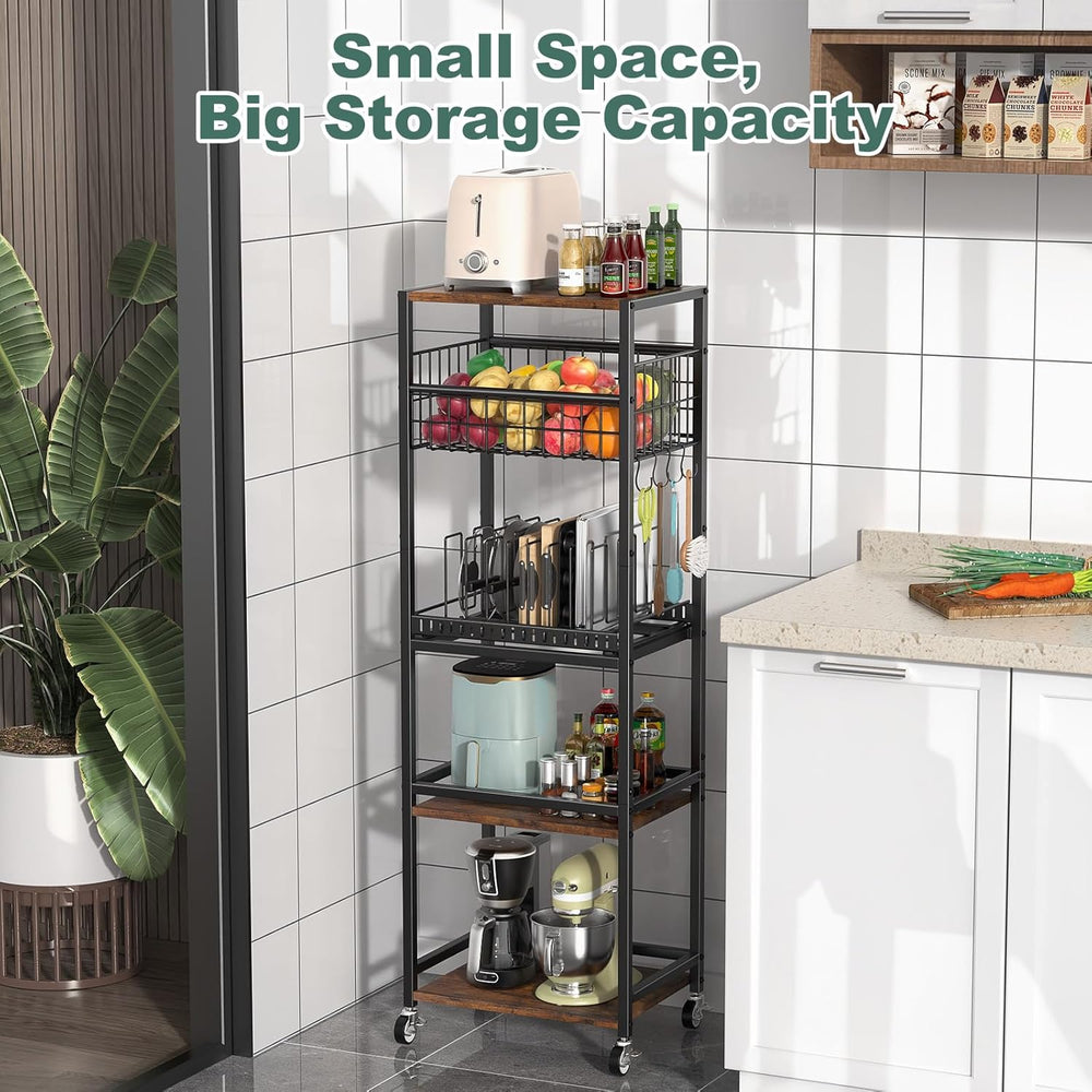 Housolution 5 Tier Kitchen Rolling Cart, Storage Cart with Metal Fruit Vegeta...