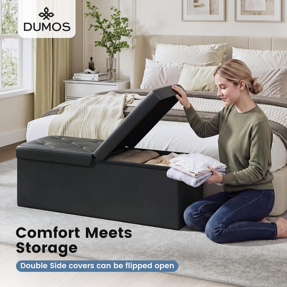 DUMOS 43 Inch Folding Storage Ottoman Bench with Flipping Lid