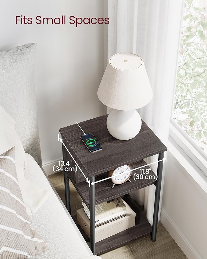 VASAGLE Side Table with Charging Station, 3-Tier End Table with USB Ports and...