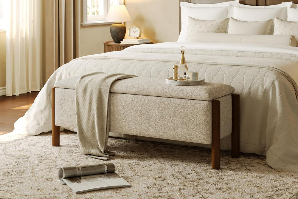 Modern Storage Benches with Walnut Wood Legs, 47'' Ottoman Bench with...