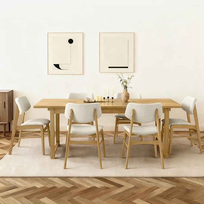 Wooden Dining Chairs Set of 6, Upholstered Modern Dining Room Chairs, Solid O...
