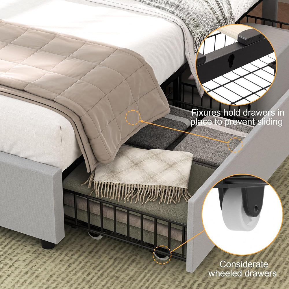 VECELO Queen Size Bed Frame with 4 Storage Drawers & Adjustable Headboard...