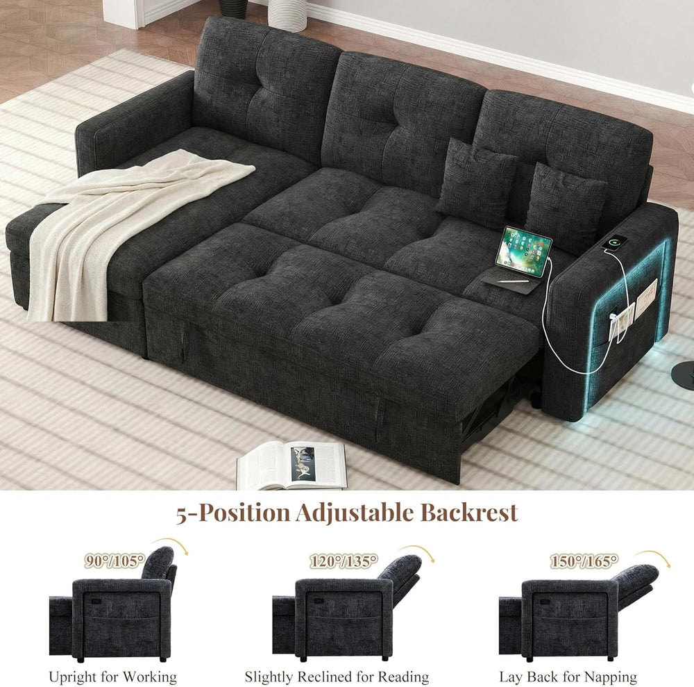 81'' LED L-Shaped Sectional Couch for Living Room, Sleeper Sofa Bed, ...