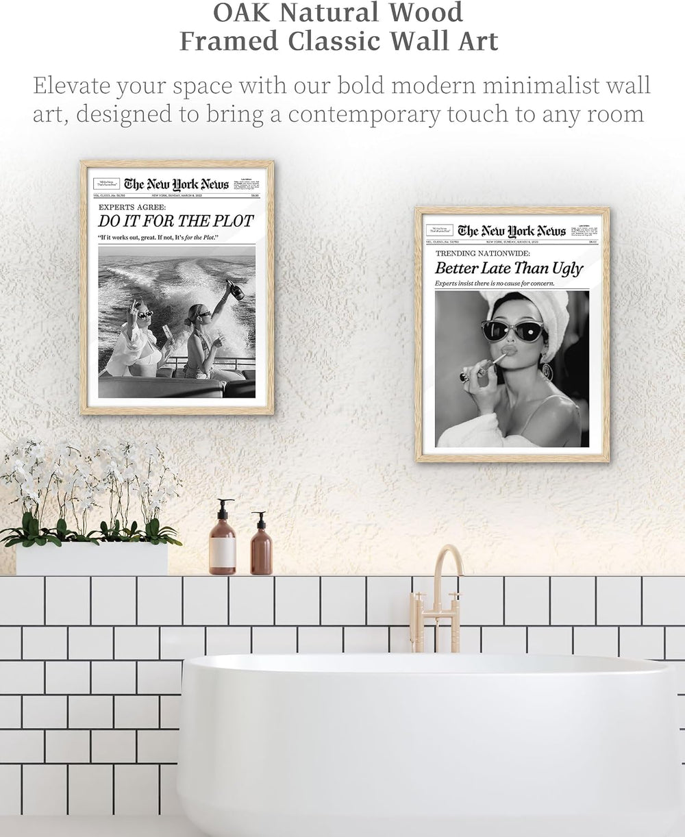 iHery 12x16in Audrey Hepburn Better Late Than Ugly Framed Bathroom Art