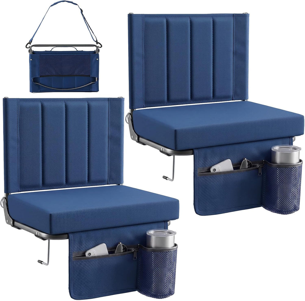 OLIXIS Stadium Seats with Back Support 2-Pack, Bleacher Chairs, Navy