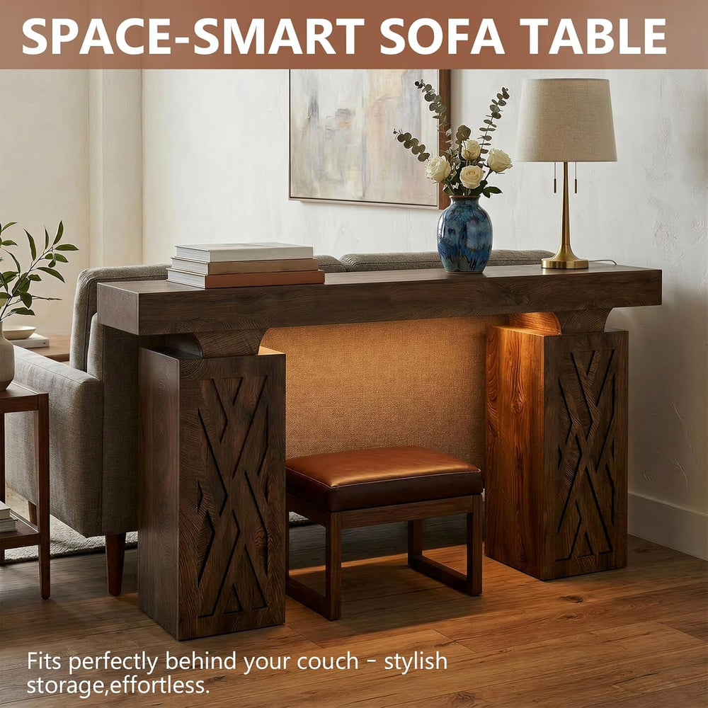 63-Inch Modern Console Table with LED & Outlet, Farmhouse Entryway Table ...