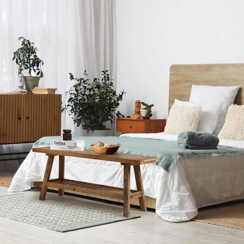 HOKYHOKY Reclaimed Solid Wood Bench-43.3" Entryway Bench with Storage Sh...