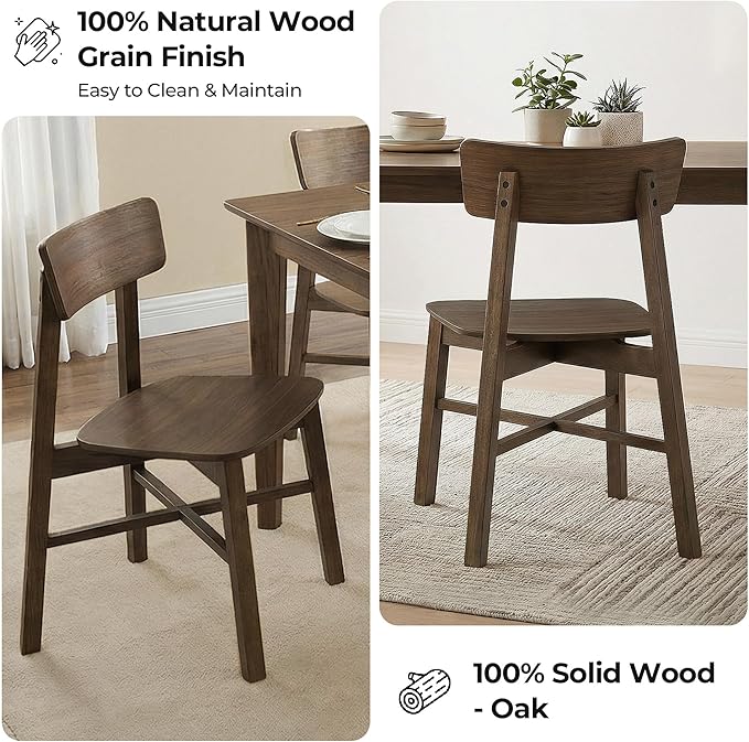 CHITA Soild Wood Dining Chairs Set of 2, Mid Century Modern Walnut Wood Kitch...