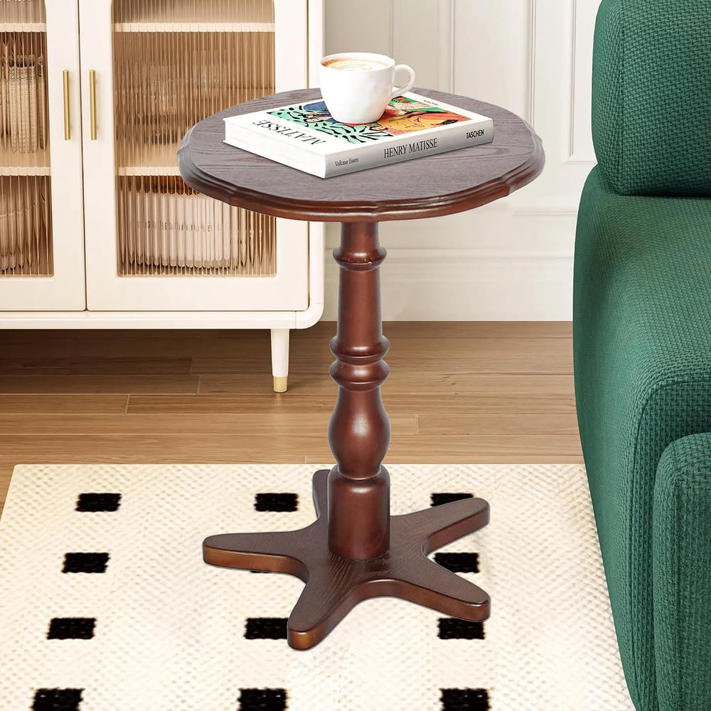 Vintage Accent Side Table, 15.75 Inch Round Wooden Pedestal Design for Living...