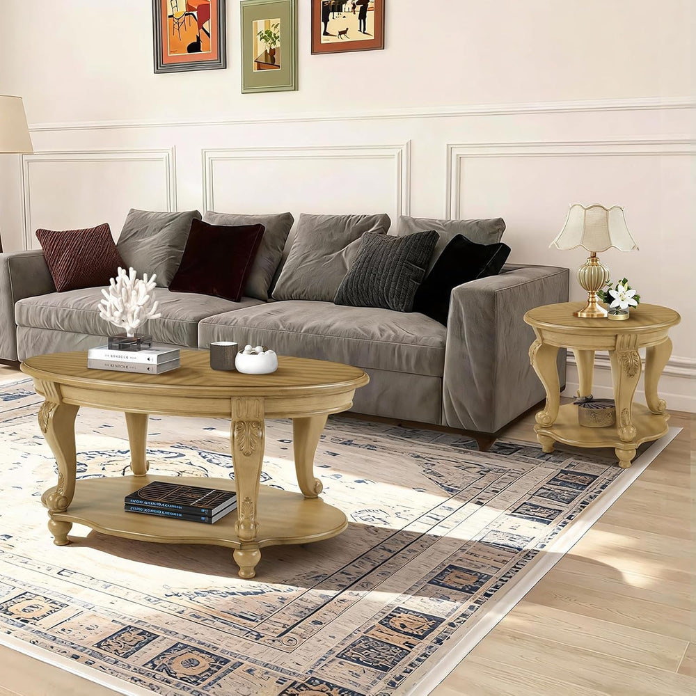 Coffee Table and End Table Sets, Oval Wood Coffee Table and Round End Table S...