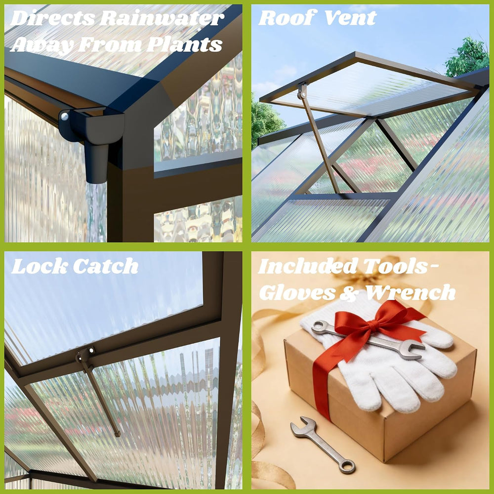 6x6FT Outdoor Polycarbonate Greenhouse with Roof Vent, Dark Gray