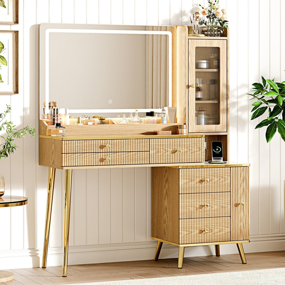 Arulvmrn Vanity Desk with 35.12" HD Lighted Mirror, 46.85" Big Mode...