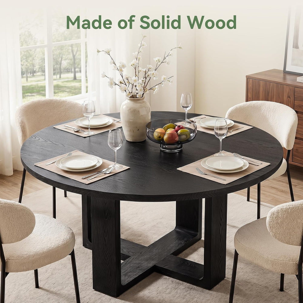 47.24" Black Round Dining Table for 4–6 People, Solid Wood Kitchen Table...